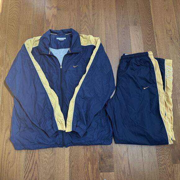 VTG Y2K Nike Team Tracksuit Sz L Jacket & Pants Set Training Gym Blue Gold - Picture 1 of 14